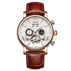 KINYUED Automatic Skeleton Mechanical Watch Fashion Leather Waterproof Men's Watch JYD-J017