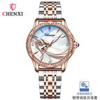 Chenxi new fashion luminous waterproof watch women's solid steel belt hollow automatic mechanical watch