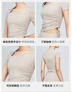 New Yoga Clothes T-shirt Side Drawstring Slimming Sports Top Fitness Clothes for Women yoga running outdoor clothing