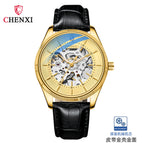 CHENXI new automatic mechanical watch men's waterproof simple business mechanical watch breathable leather strap watch CX-8803 leather