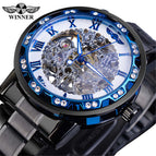 New Winner Watch Men's Fashion Casual Classic Popular Hollow Rhinestone Manual Mechanical Watch SLZg75