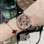 【Large stock】Diminnie Korean Version Full Diamond Belt Women's Watch Fashionable Classy Rotating Large Dial Ladies