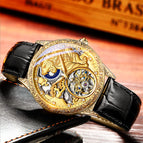 CHENXI new leather butterfly buckle automatic mechanical watch men's waterproof luminous golden tiger flywheel watch CX-6029B