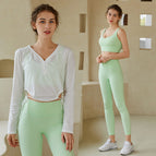 Spring and summer long-sleeved yoga clothes fitness suit women's quick-drying slimming professional high-end fashion running 3 pieces clothes 223+710+807