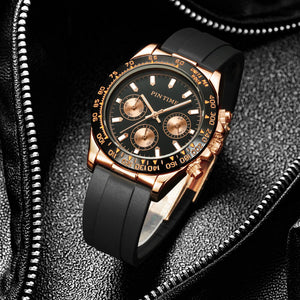 Pintime Watch Men's Six-Pin Fashion Watch Casual Slicon Quartz men waterproof Watch 2960