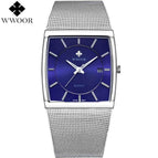 Top Brand WWOOR 8831 Quartz Watch Men Square Waterproof Business Men's Watches Luxury Black Steel Strap Sport Wrist Watch Male Clock