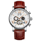 KINYUED Automatic Skeleton Mechanical Watch Fashion Leather Waterproof Men's Watch JYD-J017