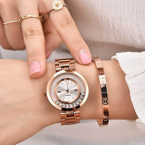 GUOU 8039 Women's Watches Ladies Fashion Luxury Rose Gold Stainless Steel Watches Ball crystal Women Rhinestone Clocks