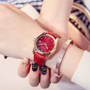 Guou Fashion Women's Watches Diamond Japanese Quartz Wristwatch Luminous Calendar Leather Strap Ladies Clocks