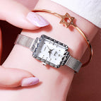 Gedi Fashion Women's Mesh Square Watch Simple Student Versatile Waterproof Quartz Watch 13029