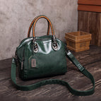 2021 new women's bag oil wax leather hit color portable single-shoulder messenger retro fashion hinged children's bag 231