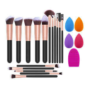 Makeup Brush Set 16 Makeup Brushes & 4 Blender Sponges & 1 Cleaning Pad Premium Synthetic Foundation Powder Kabuki Blush Concealer Eye Shadow Makeup Brush Kit, Black Golden