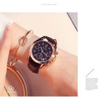 GUOU 8175 Fashion Crystal Women's Watches Luxury Ladies Watch Rhinestones Watches Leather Strap Auto Date Clock