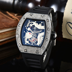 New Barrel-Shaped men watch Hollow Dragon-Shaped Richard Waterproof Super Luminous Quartz Watch 9928