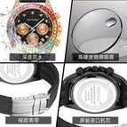 PINTIME Watch for men Six-Pin Colorful Crystals Silicone fashion Calendar quartz men's Watch 2742