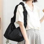New Korean nylon handbag net red small fresh drawstring single shoulder bag leisure literature and art pleated messenger bag srb02