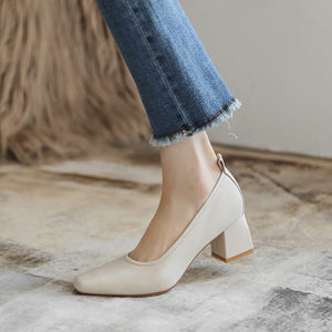 Square toe shoes women's 2022 new women's shoes casual soft shallow mouth women's thick heel Korean version 616-1