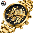 Men's Multi-Function Calendar Watch Hollow out Student Black Gold Business Waterproof Trend Steel Watch