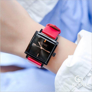 【Large stock】 New Arrive GUOU Women Watches Fashion Square Watch Women Top Luxury brand Leather Watch Clock