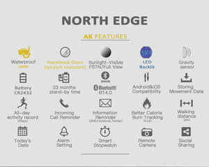NORTH EDGE AK Men's Digital Sports Watch Time Scratch Resistant Glass Pedometer Distance Calories Waterproof 100M Bluetooth Smart Watch For IOS Android