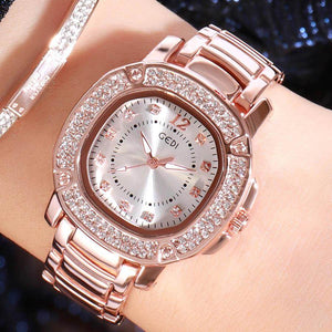 GEDI 3200 Fashion Casual Rhinestones Watches Stainless Steel Waterproof Ladies Analog Quartz Wristwatch Female Gift Clock Watch for Women