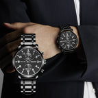 Megir Watch Men's Business Multifunction Chronograph Steel Belt Quartz men Watch 2160g