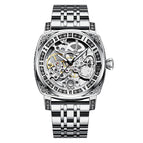 KUERST 3D Carved Hollow Fully Automatic Mechanical Men's Watch fashion leather causal watch men KR8020