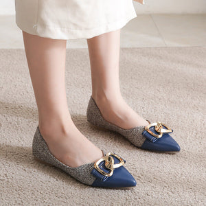 Single shoe women 2022 spring new pedal pointed metal buckle shoes women leisure flat sole single office lady casual shoes 222-7