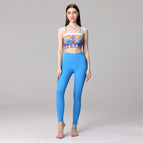 New Pants Printed Plaid Back Bra Yoga Clothes Two-Piece Sports Running Fitness Top with Chest Pad Women's Suit