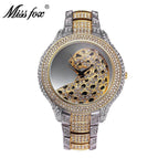 MISSFOX Wild Leopard Watch Pattern Set Diamond British Watch Stainless Steel Full Diamond Women's Watch Fashion Rhinestone Watch V200A