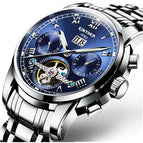 KINYUED Stainless Steel Men's Tourbillon Multi-function Calendar Automatic Mechanical Watch JYD-J014