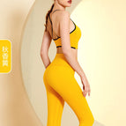 Spring and Autumn Fashion Fitness Suit Women's New Contrast Color Cross Beauty Back Bra Seamless Yoga Sports Pants Two-Piece Suit TZ23-822