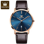 OLEVS Watch men simple thin calendar waterproof quartz men sports causal watch 5869 leather