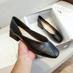 Shallow mouth thick heel square head single shoes women's 2021 autumn new British style small leather shoes soft sole women's 189-5