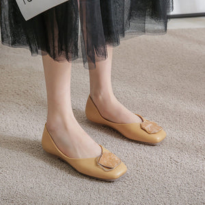 Square toe flat shoes 2022 new spring fairy style scoop shoes outer wear shallow mouth peas shoes 555-1