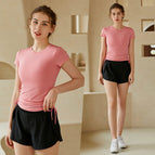 lulu yoga clothes top women's spring and summer drawstring thin sports professional running fitness clothes shorts suit 226+809
