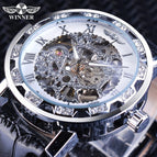 Winner Watch Men's Fashion Casual Classic Popular Rhinestone Hollow Manual Mechanical men Watch SLZg48