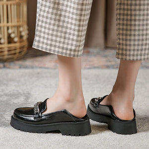 Women leather shoes  2022 new British style high-heeled office lady shoes round toe thick heel Mary Jane single street shoes women 668-2