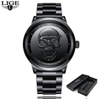 LIGE Simple Skull 3D Men's Waterproof Men's quartz Watch LG9876