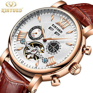 KINYUED Automatic Skeleton Mechanical Watch Fashion Leather Waterproof Men's Watch JYD-J017