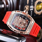 Men's watch New Diamond-Embedded Watch Skull Men's Fashion Barrel-Shaped Hollow Silicone Wrist Watch