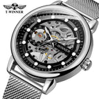 2023 New T-winner Men's Watch Fashion Hollowed-out Mesh Belt Waterproof Manual Mechanical men Watch SLZg123