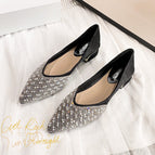 High heels all-match summer 2022 new women's shoes French sequins rhinestone pointed toe thick heel shoes large size women's shoes 43 M9