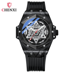 CHENXI Men's watch Geometric Cool Watch Calendar Silicone Luminous Waterproof Men's Quartz Wrist Watch CX-8252