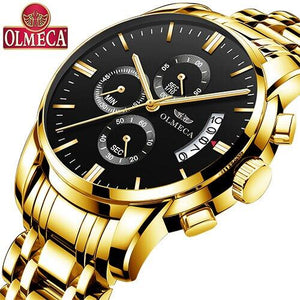 OLMECA Men Watch Chronograph Sport Mens Watches Top Brand Luxury Waterproof Full Steel Quartz Gold Clock Men Relogio Masculino