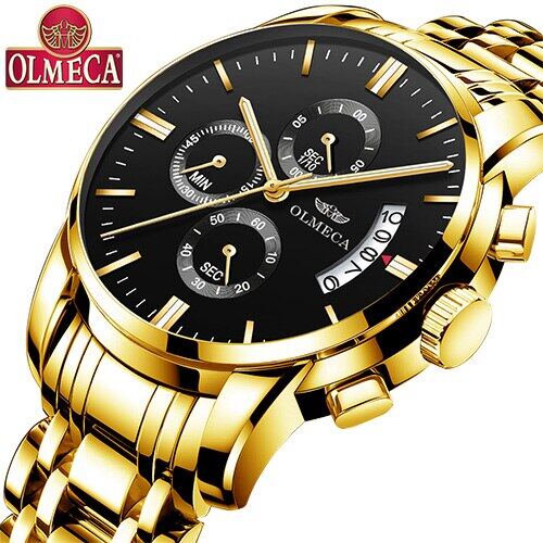 OLMECA Men Watch Chronograph Sport Mens Watches Top Brand Luxury Waterproof Full Steel Quartz Gold Clock Men Relogio Masculino