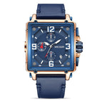 Megir Fashion Light Retro Men's Watch Square Multifunctional Chronograph Calendar Leather Watch 2061