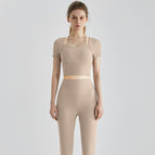 New yoga sets sports short sleeve integrated cup summer high waist running fitness pants yoga suit DXM127+CKM313