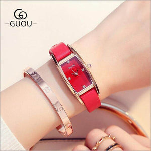 GUOU 8085 Watches Luxury Crystal women's watch Fashion Genuine Leather Ladies Watch Lady Hour Rectangle women casual watch Clock