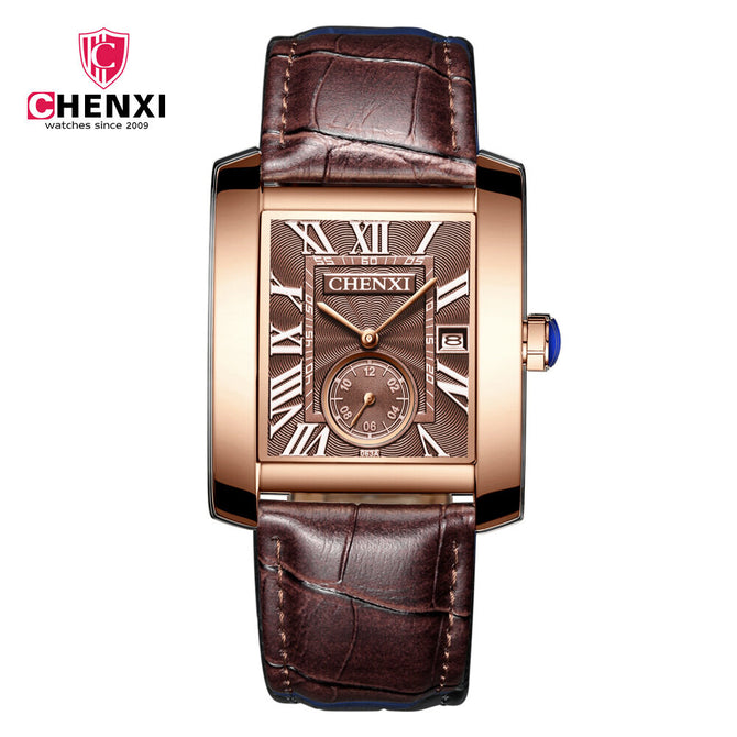 CHENXI men's casual watch fashion leather calendar square quartz needle and figure watch CX-063A